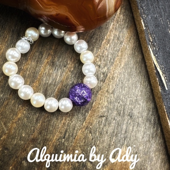 Alquimia by Ady Pearl and Purple Beaded Ring - Picture 1 of 2